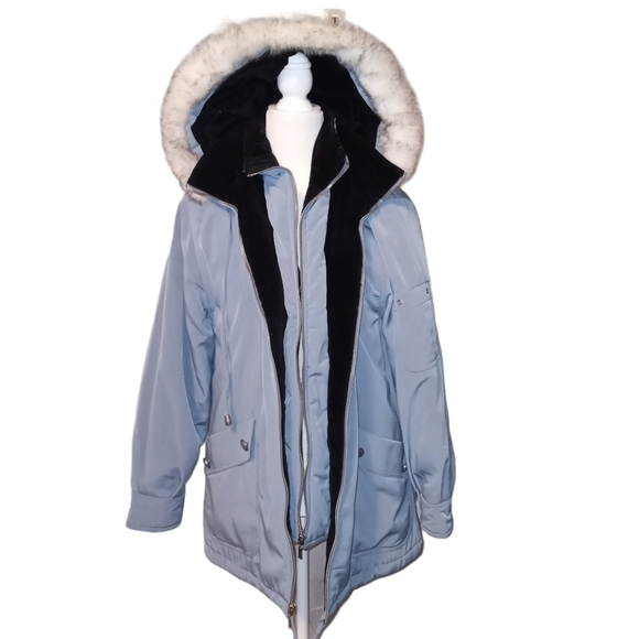 CS Signature cozy hooded winter parka coat.  Light blue. Size Small - Picture 1 of 15